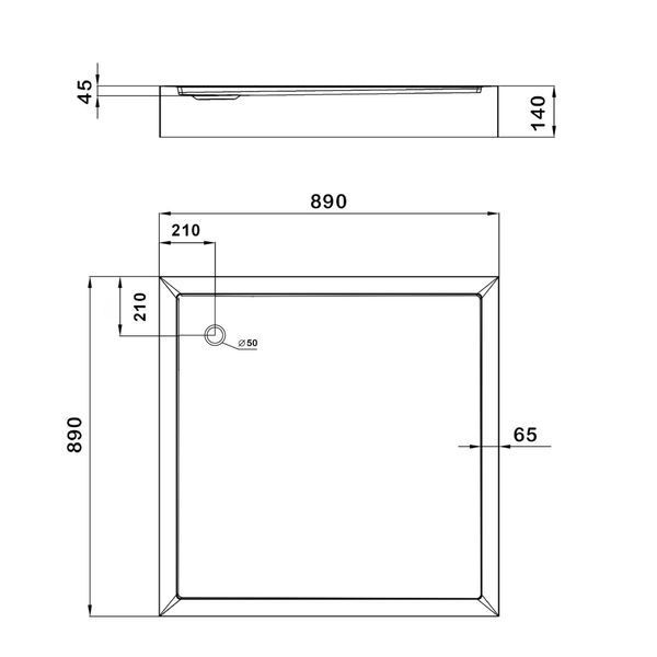 Lidz Душевой поддон KAPIELKA ST90x90х14 низкий квадратный, диаметр слива 52 мм SD00051135 фото