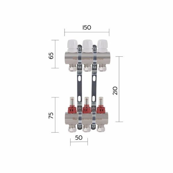 Колектор латунний з витратомірами та євроконусами Thermo Alliance Standart 1" на 3 виходи TAS235W3E SD00055264 фото