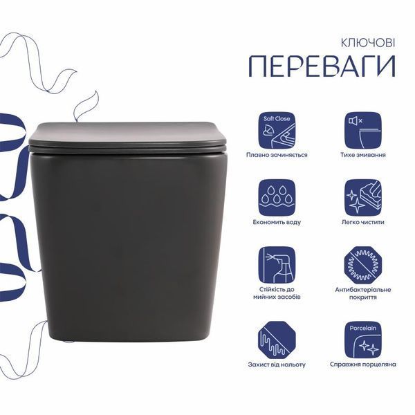 Унітаз підвісний Tern Ultra Quiet 490&times;365&times;325&nbsp;мм, Anthracite, з сидінням Slim Duroplast / Soft-close / Quick Release QT17332303ASAN Qtap SD00054288 фото