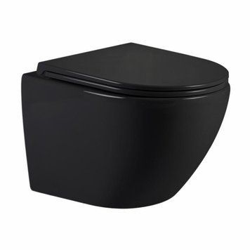 Унитаз подвесной Qtap Jay Ultra Quiet 485х360х320 мм, Matt Black, сиденьем Slim Duroplast/ Soft-close/ Quick Relase QT07335177MB SD00054232 фото