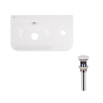 Комплект Qtap Tern: Раковина подвесная прямоугольная правая 450х260х155 мм White + Донный клапан PU02O SD00053452 фото