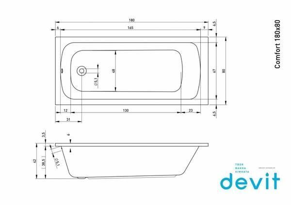 Ванна акрилова Devit Comfort 18080123 180х80 см з ніжками 277772 фото