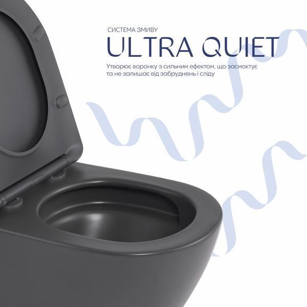 Унітаз підвісний Robin Ultra Quiet 490&times;365&times;325 мм, Anthracite, з сидінням Slim Duroplast / Soft-close / Quick Release QT13332381АSAN Qtap SD00054283 фото