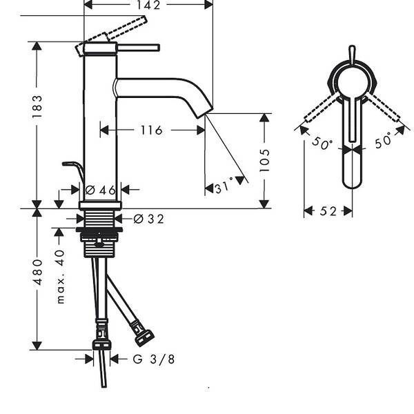 Змішувач для раковини Hansgrohe Tecturis S 73310140 з донним клапаном, бронза 556262 фото
