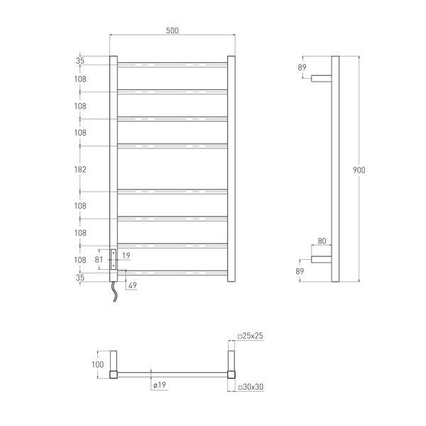 CUADRO електрична рушникосушарка L, 120W, 500* 900мм, сталь 304, 8 перемичок (4-4) квадрат, таймер, термостат 70&deg;С, blanco 80421 фото