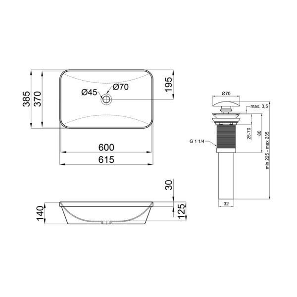 Комплект Qtap Scorpio: Раковина врезная прямоугольная 610х380х150 мм White + Донный клапан PU02 SD00053415 фото