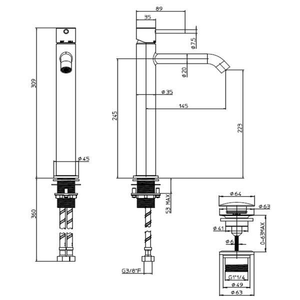 Z00703000073005 TEO-T (TALL) Змішувач для раковини з донним клапаном, чорний матовий (1 сорт) 561177 фото