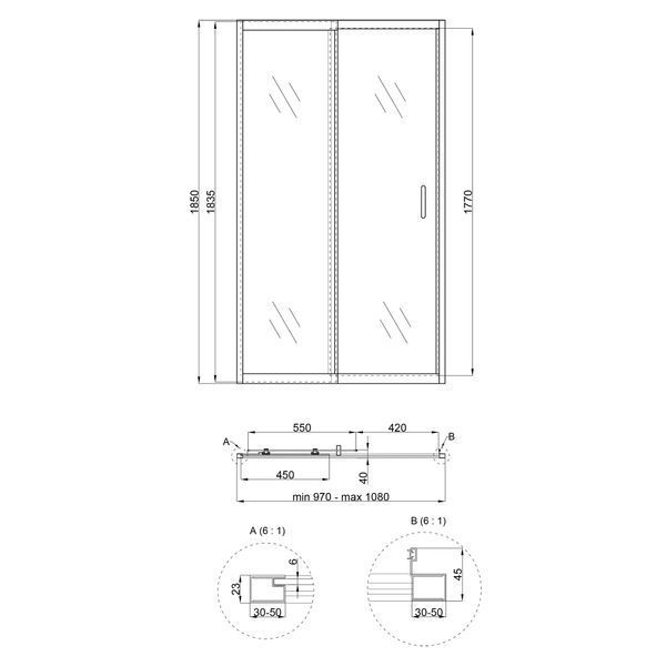 Душові двері в нішу Qtap Taurus CRM201-11.C6 97-108x200 см, скло Clear 6 мм, покриття CalcLess SD00039722 фото