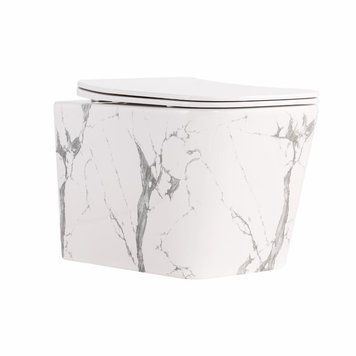 Унитаз подвесной Tern Ultra Quiet 490&times;365&times;325&nbsp;мм, Marble, с сиденьем Slim Duroplast / Soft-close / Quick Release QT17332303ASMR Qtap SD00054291 фото