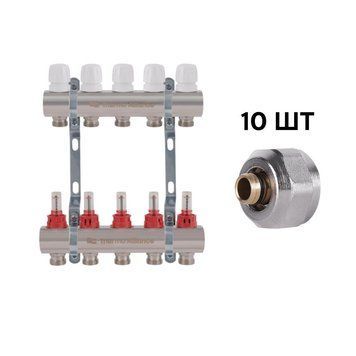 Комплект: Thermo Alliance Standart Колектор латунний з витратомірами 1"х5 SD235W5 + SD Євроконус 3/4''х16&times;2 SD346 SD00055010 фото
