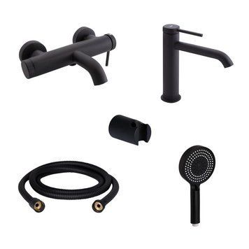 Комплект для ванной Qtap Robin Black: Смесители QTROB3060102B+QTROB1060M102B+Держатель QT829910842854OB+Шланг QT054BL43074+Лейка QTRUC125BLM45776 SD00054258 фото