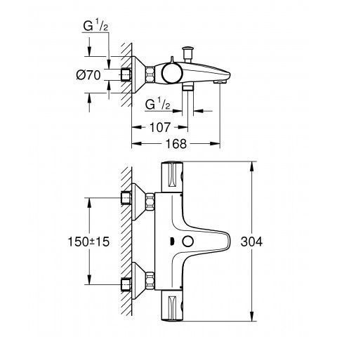 Grohtherm 800 Смеситель для ванны с темостатом 1/2, настенный монтаж. 47189 фото