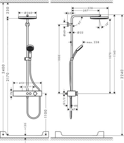 PULSIFY Showerpipe душевая система 260 с термостатом, цвет черный матовый 92855 фото