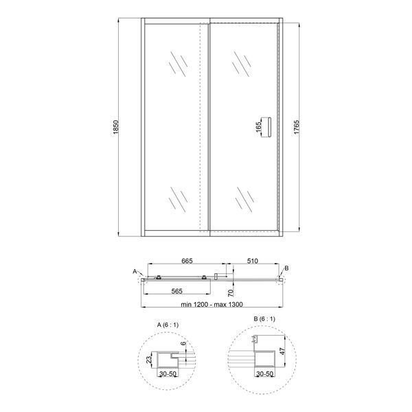 Душові двері в нішу Qtap Taurus CRM2012-13.C6 120-130x200 см, скло Clear 6 мм, покриття CalcLess SD00045297 фото