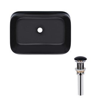 Комплект Qtap Scorpio: Раковина накладная прямоугольная 550х390х120 мм Matt Black + Донный клапан PU03 SD00053422 фото