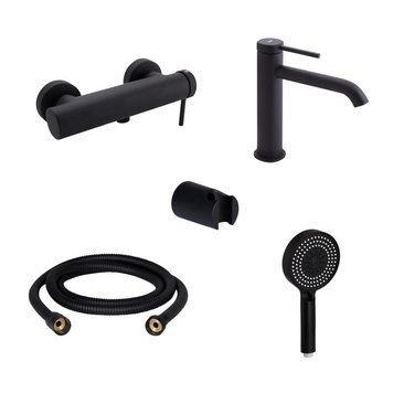 Комплект для душа Qtap Robin Black: Смесители QTROB4060102B+QTROB1060M102B+Держатель QT829910842854OB+Шланг QT054BL43074+Лейка QTRUC125BLM45776 SD00054259 фото