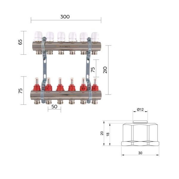 Комплект: Thermo Alliance Standart Коллектор латунный с расходомерами 1"х6 SD235W6 + SD Евроконус 3/4''х16&times;2 SD346 SD00055011 фото