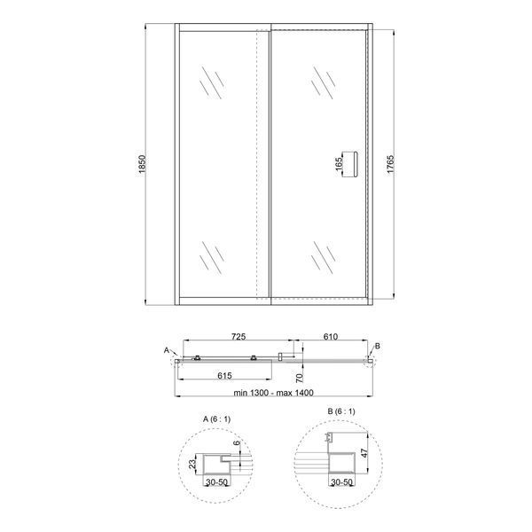 Душевая дверь в нишу Qtap Taurus CRM2013-14.C6 130-140x200 см, стекло Clear 6 мм, покрытие CalcLess SD00045298 фото