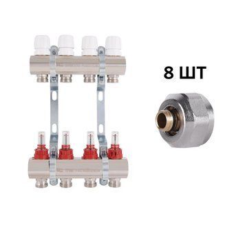 Комплект: Thermo Alliance Standart Колектор латунний з витратомірами 1"х4 SD235W4 + SD Євроконус 3/4''х16&times;2 SD346 SD00055009 фото