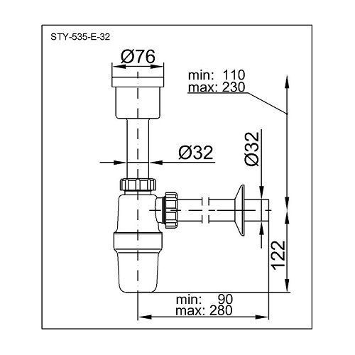 STY-535-E-32 Сифон для уриналу з вертикальним зливом, випуск 32 мм (1 сорт) 477497 фото
