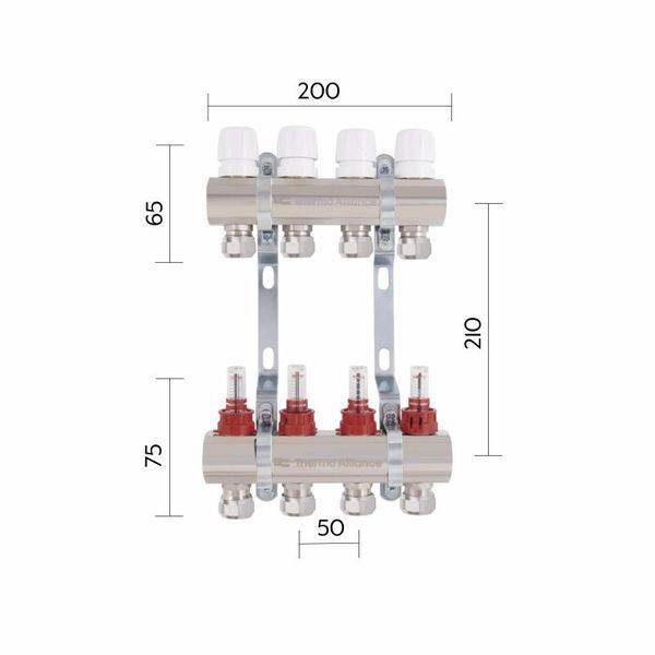 Коллектор латунный с расходомерами и евроконусами Thermo Alliance Standart 1" на 4 выхода TAS235W4E SD00055265 фото