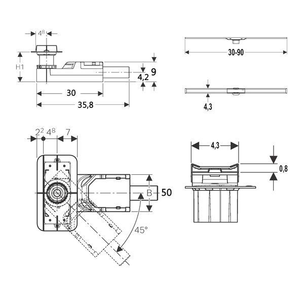Комплект Geberit CleanLine, висота стяжки 90-200мм 58903 фото