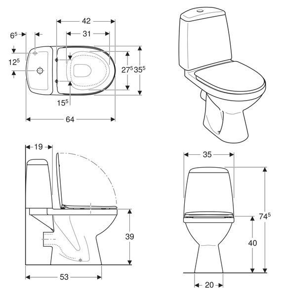 SOLO компакт-напольный гор.выпуск бачек 3/6л. нижн.подвод,сидение Duroplast Soft Close 97356 фото