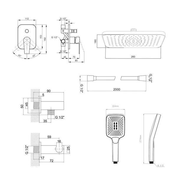 Комплект для душа Qtap Stenava Chrome: Смеситель QTST6245102DC + Лейки (QTRUC125CRM45954,QTHLA107CRM45784) + Шланг QTHADPVC200C + QTCRMBH130 SD00053671 фото