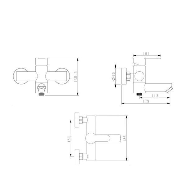 Смеситель для ванны Brinex Pure 006 с поворотным изливом (с душевым гарнитуром) Graphite BRIPUR006GRP SD00053176 фото