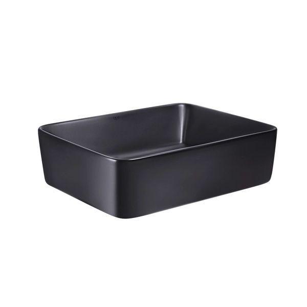 Комплект Qtap Tern: Раковина накладна прамокутна 475х370х140 мм Matt Black + Донний клапан PU03 SD00053424 фото