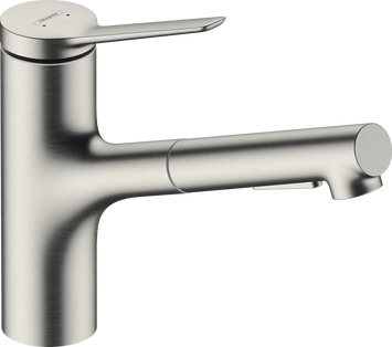 ZESIS M33 змішувач для кухні 150, 2jet , з висувним виливом , колір нержавіюча сталь 99008 фото