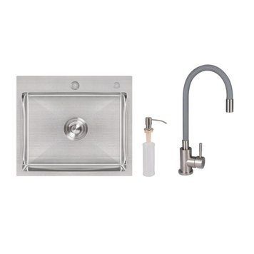 Акционный набор Lidz: мойка H5045 интегрированная Brushed Steel 3,0/1,0 мм + Смеситель Aria для кухни с гибким изливом (k35) Grey SD00057355 фото