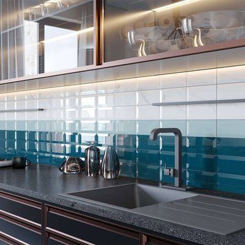Плитка Golden Tile Metrotiles 463051 блакитний 10х20 см 468843 фото