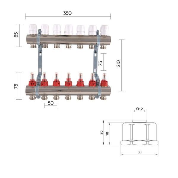 Комплект: Thermo Alliance Standart Колектор латунний з витратомірами 1"х7 SD235W7 + SD Євроконус 3/4''х16&times;2 SD346 SD00055012 фото