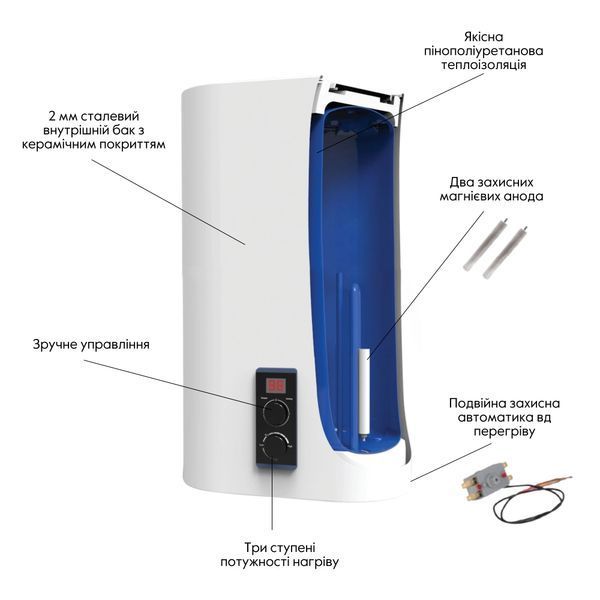 Водонагрівач електричний Thermo Alliance 100 л плоский вертикальний, мокрий ТЕН 2 кВт (0,8+1,2) DT100V20G(PD)/2 SD00046738 фото