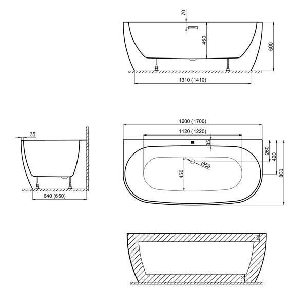 Ванна Devit Optima Plus 17080140 пристенная 170х80 см с сифоном, белая 583549 фото