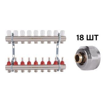 Комплект: Thermo Alliance Standart Колектор латунний з витратомірами 1"х9 SD235W9 + SD Євроконус 3/4''х16&times;2 SD346 SD00055014 фото