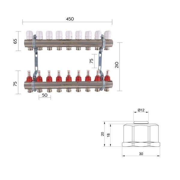Комплект: Thermo Alliance Standart Коллектор латунный с расходомерами 1"х9 SD235W9 + SD Евроконус 3/4''х16&times;2 SD346 SD00055014 фото