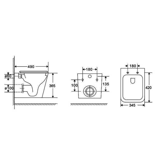 Унітаз підвісний Devit Flow square DFL0520111W безобідковий з кришкою soft-close та Vortex Flush, білий глянець 599984 фото