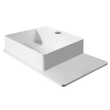 Умывальник 58*37*12,5см подвесной, с полочкой каменный Solid surface 68900 фото