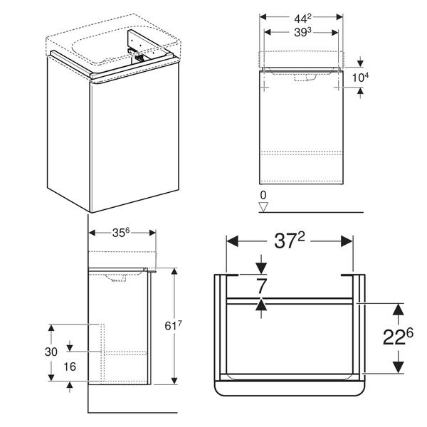SMYLE SQUARE шафка для умивальника 45см , з одними дверима 44.2x61.7x35.6см, дверцята петлі зліва, білий 101941 фото
