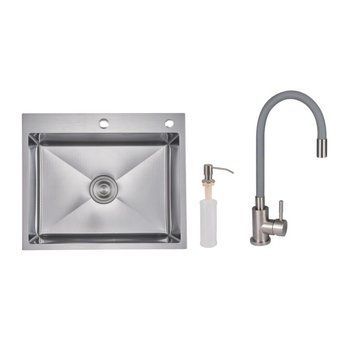 Акционный набор Lidz: мойка H6050H интегрированная Decor Honeycomb 2,5/0,5 мм LDH6050DEC48370 + Смеситель Aria для кухни с гибким изливом (k35) Grey SD00057351 фото