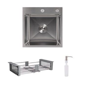Акционный набор Lidz: мойка Handmade H4545 Decor 2,5/0,5 мм + K01G Корзина для кухонной мойки SD00057081 фото