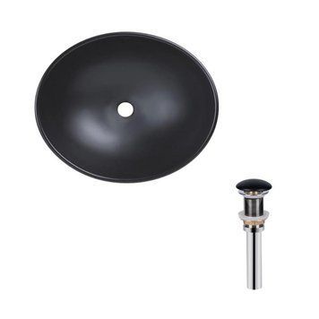 Комплект Qtap Dove: Раковина накладная овальная 410x335x145 мм Matt Black + Донный клапан PU03 SD00053431 фото