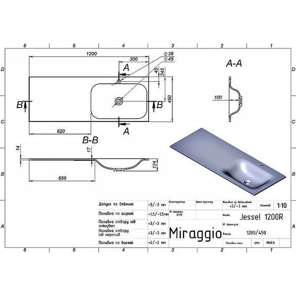 Раковина Miraggio Jessel 1200 R 120 см 537818 фото