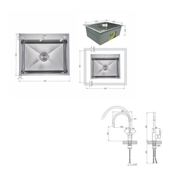 Акционный набор Lidz: мойка H6050H интегрированная Decor Honeycomb 2,5/0,5 мм LDH6050DEC48370 + Смеситель Aria для кухни с гибким изливом (k35) Grey SD00057351 фото