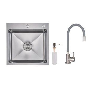 Акционный набор Lidz: мойка H5050H интегрированная Decor Honeycomb 2,5/0,5 мм LDH5050DEC48365 + Смеситель Aria для кухни с гибким изливом (k35) Grey SD00057349 фото