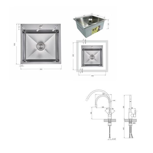 Акционный набор Lidz: мойка H5050H интегрированная Decor Honeycomb 2,5/0,5 мм LDH5050DEC48365 + Смеситель Aria для кухни с гибким изливом (k35) Grey SD00057349 фото