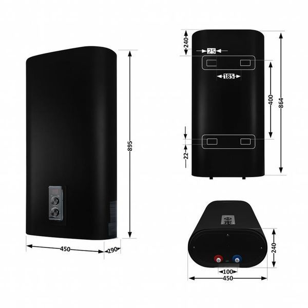 Водонагреватель электрический Thermo Alliance 50 л, Black, плоский, вертикальный, сухой ТЭН 2 кВт (0,8+1,2) DT50V20GPDD2B SD00054042 фото