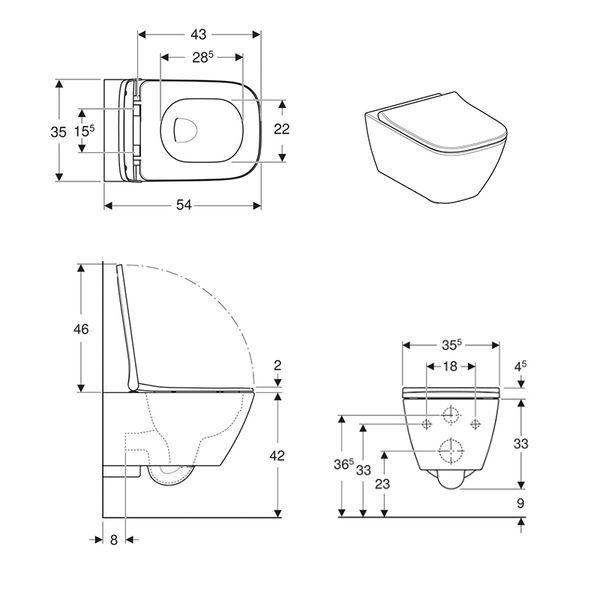 SMYLE Square унiтаз пiдвiсний Rimfree, воронкоподiбний, закрита форма, з сидiнням з кришкою 80014 фото